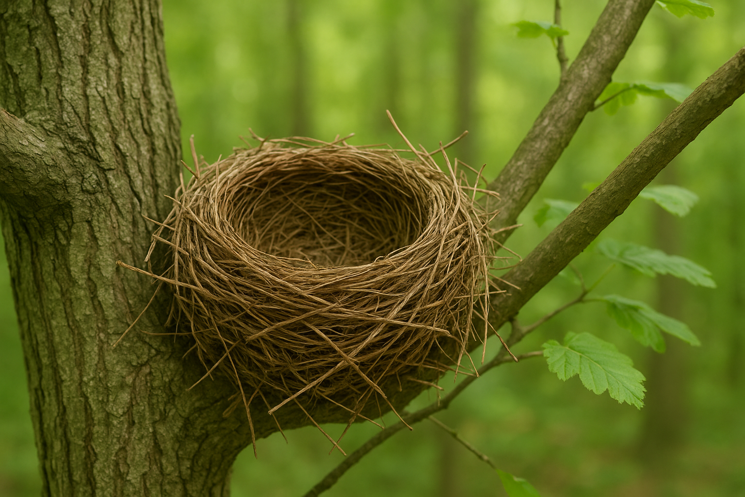 Gniazdo ptasie na gałęzi drzewa